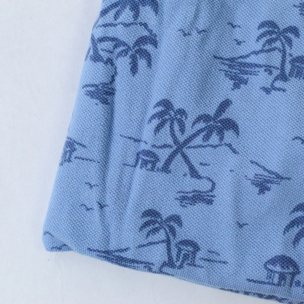 Vintage Tommy Hilfiger Men's Blue Palm Tree Polo Top Shirt Size L Woven Collared