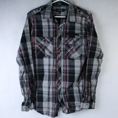 Eighty Eight Platinum Men's Size L Button Up Shirt Burgundy Gray Cotton