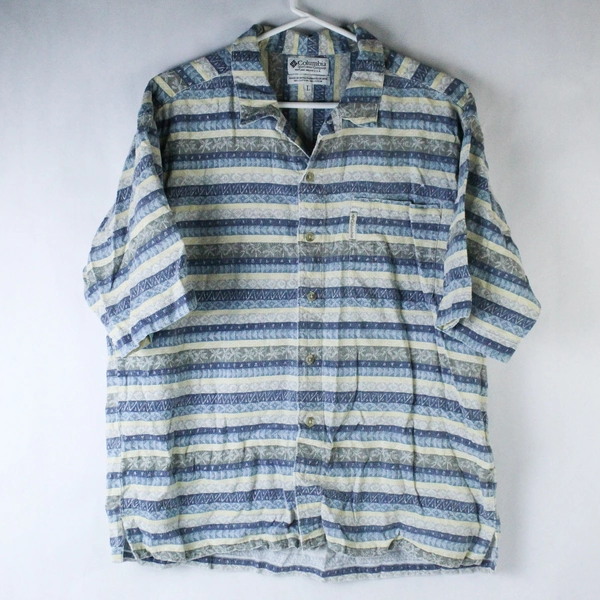 Vtg Columbia Sportswear Men's Woven Button Up Size L Tropical Blue Yellow India