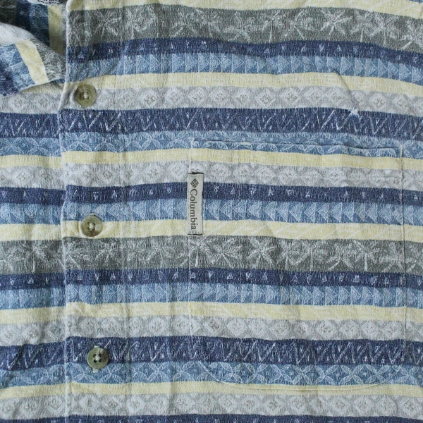 Vtg Columbia Sportswear Men's Woven Button Up Size L Tropical Blue Yellow India