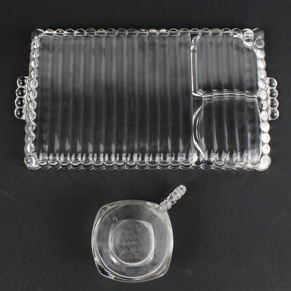 Vintage Hazel-Atlas Orchard Snack Sip & Smoke Glass Tray and Cup