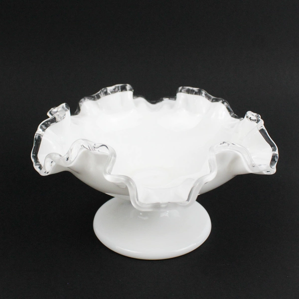 Vintage Fenton Silver Crest Milk Glass Pedestal Candy Dish 4" Tall 7" Wide