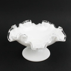 Vintage Fenton Silver Crest Milk Glass Pedestal Candy Dish 4" Tall 7" Wide