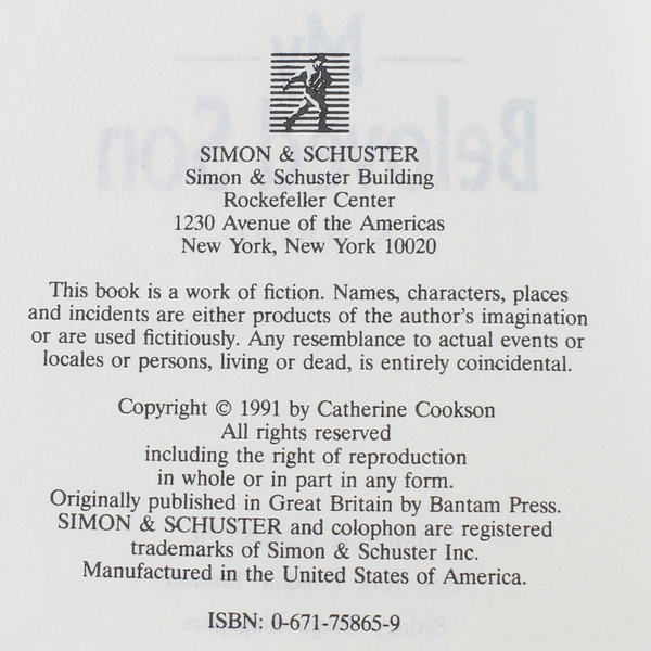 My Beloved Son by Catherine Cookson 1991 Hardcover - Good Condition