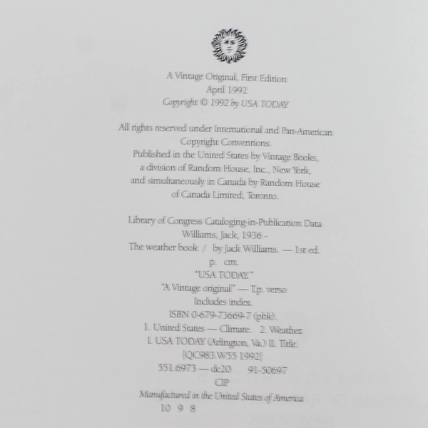 USA Today Weather Book by Jack Williams 1992 Paperback - Good Condition