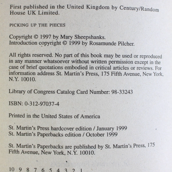 Picking Up the Pieces by Mary Sheepshanks 1999 Paperback
