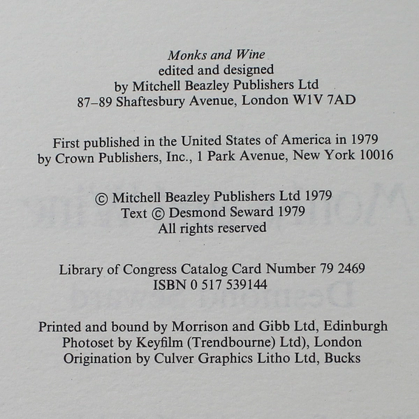 Monks and Wine by Desmond Seward 1979 Hardcover Book Good Condition