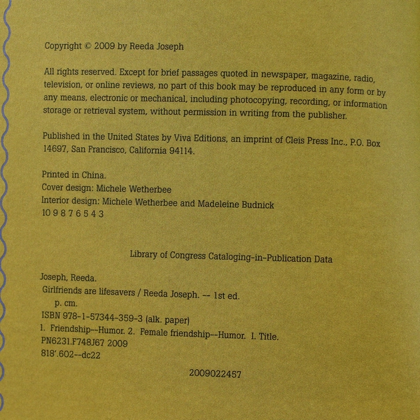 Girlfriends Are Lifesavers by Reeda Joseph 2009 Hardcover Good Condition