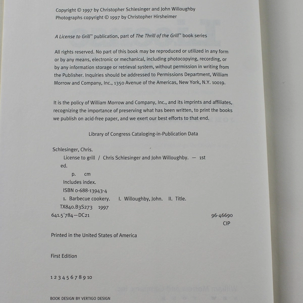 License to Grill Hardcover by Willoughby & Schlesinger 1997, 200 Recipes