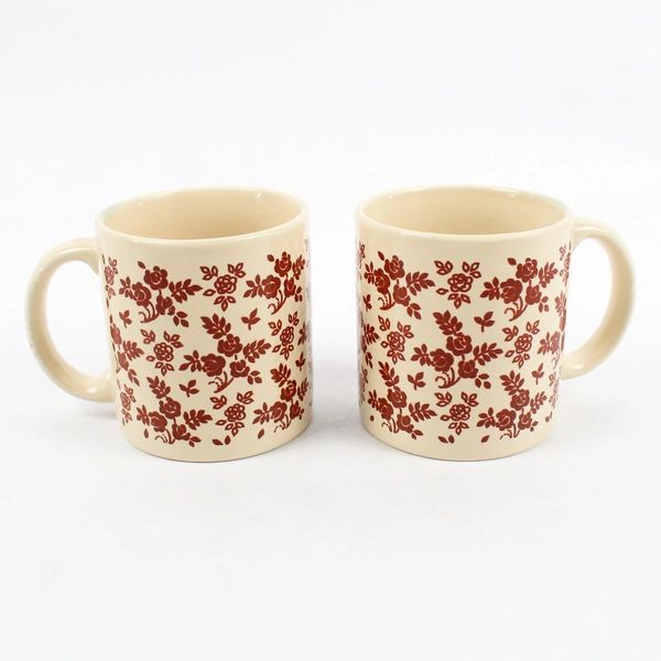 Lot of 2 GHC England Red & Off White Floral Mugs 3.5" Vintage Tea Cups