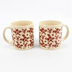 Lot of 2 GHC England Red & Off White Floral Mugs 3.5" Vintage Tea Cups