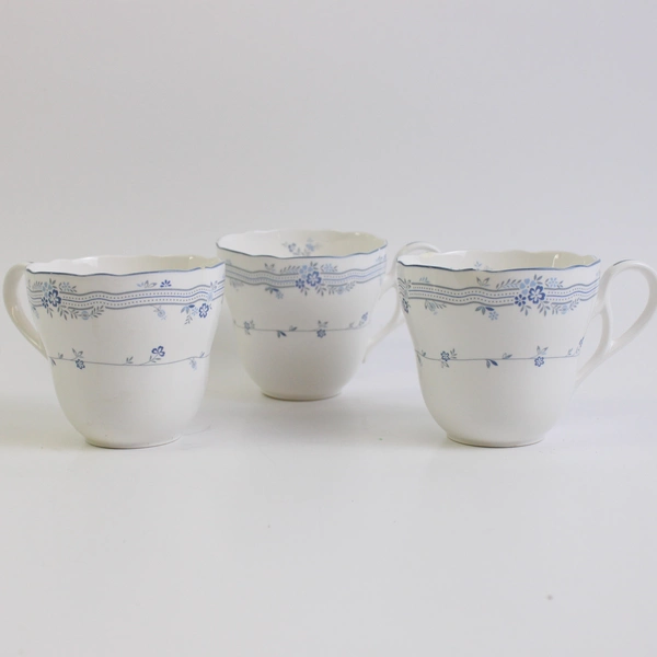 Set of 3 Noritake River James Primachina Blue Floral Teacups Flawed