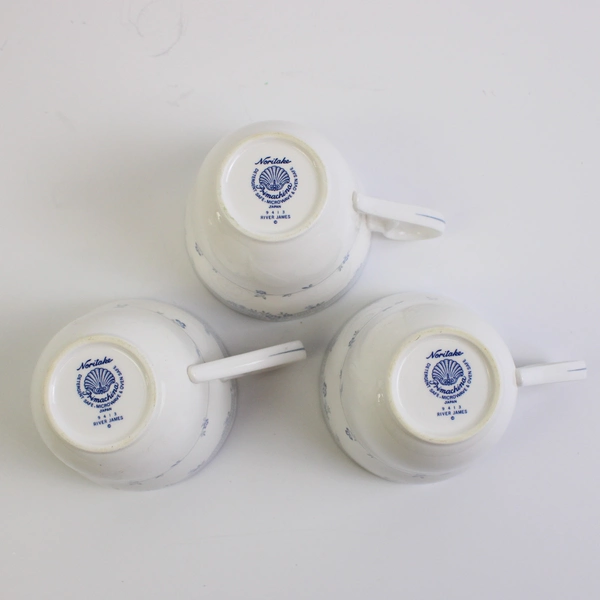 Set of 3 Noritake River James Primachina Blue Floral Teacups Flawed