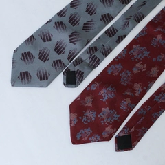 Lot of 2 Retro Design Men's Neckties 60in Long Gray Burgundy Patterns