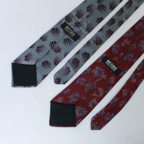 Lot of 2 Retro Design Men's Neckties 60in Long Gray Burgundy Patterns