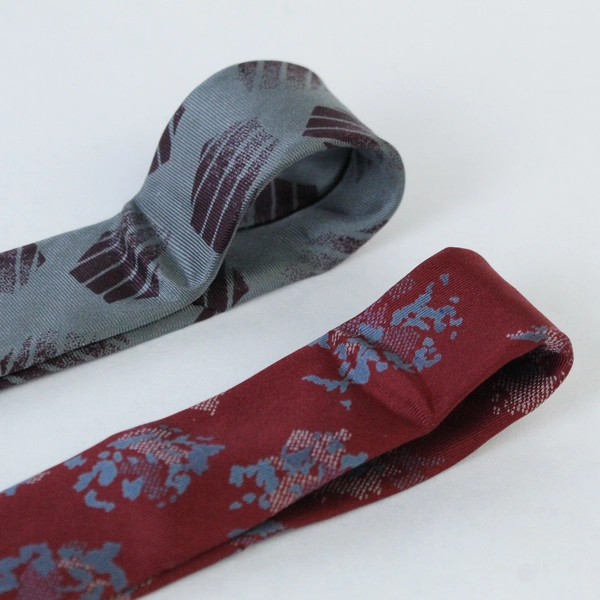 Lot of 2 Retro Design Men's Neckties 60in Long Gray Burgundy Patterns