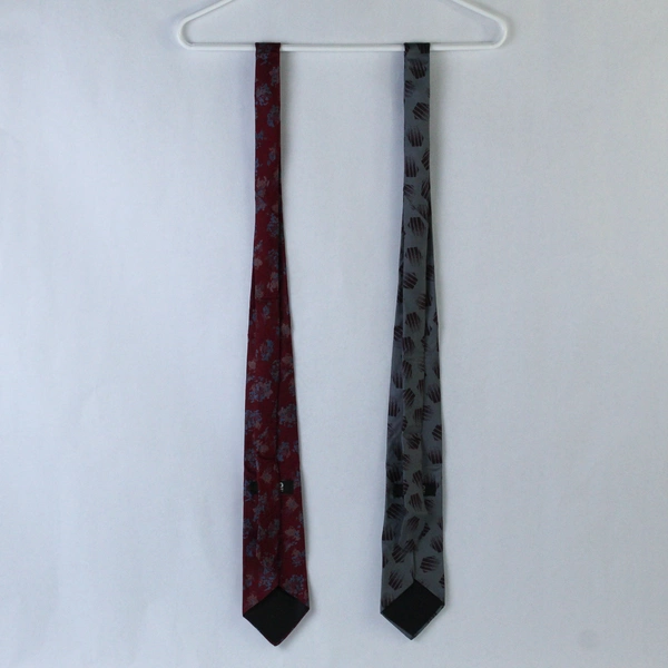 Lot of 2 Retro Design Men's Neckties 60in Long Gray Burgundy Patterns
