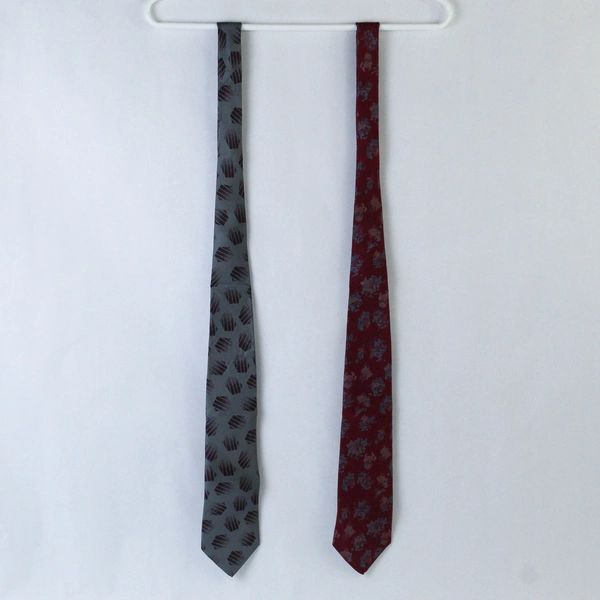 Lot of 2 Retro Design Men's Neckties 60in Long Gray Burgundy Patterns