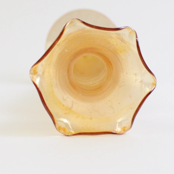 Orange Iridescent Art Glass Bud Vase 8.25" with Crimped Lip Decorative