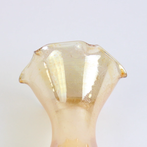 Orange Iridescent Art Glass Bud Vase 8.25" with Crimped Lip Decorative