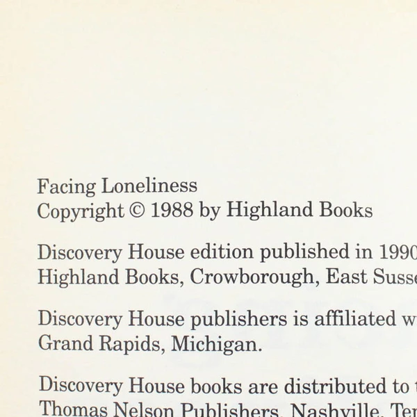 Facing Loneliness by J. Oswald Sanders 1988 Paperback