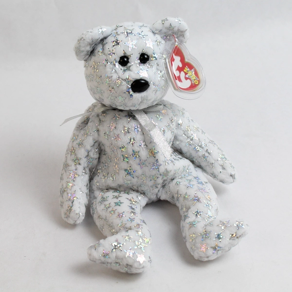 VTG Jan. 1st 2000 Ty Beanie Babie Bear The Beginning Silver & White New Years