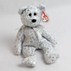 VTG Jan. 1st 2000 Ty Beanie Babie Bear The Beginning Silver & White New Years