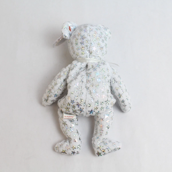 VTG Jan. 1st 2000 Ty Beanie Babie Bear The Beginning Silver & White New Years