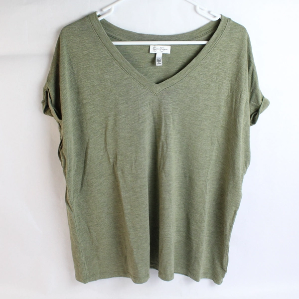Jessica Simpson Knit V-Neck T-Shirt Green Women's Size XL