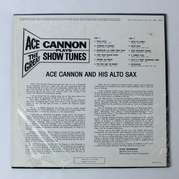 Ace Cannon Plays The Great Show Tunes Vinyl LP 1964 Hi Records Used