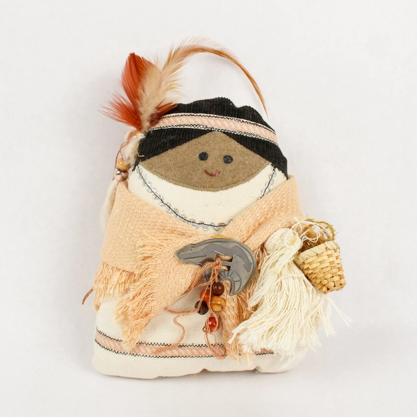 Small Handcrafted Native American Wini Pillow Doll with Basket & Blanket Navajo