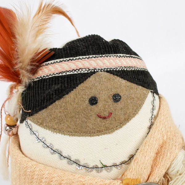Small Handcrafted Native American Wini Pillow Doll with Basket & Blanket Navajo