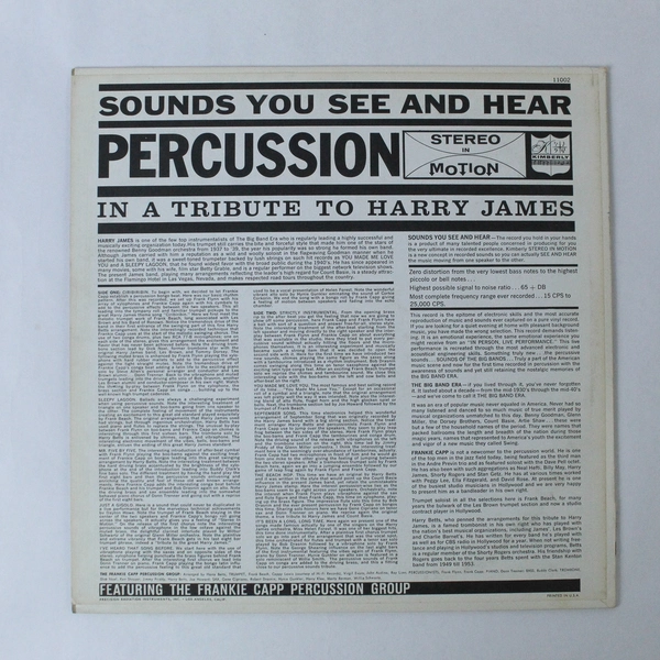 Frankie Capp Percussion Tribute to Harry James Vinyl LP 1961 - Used