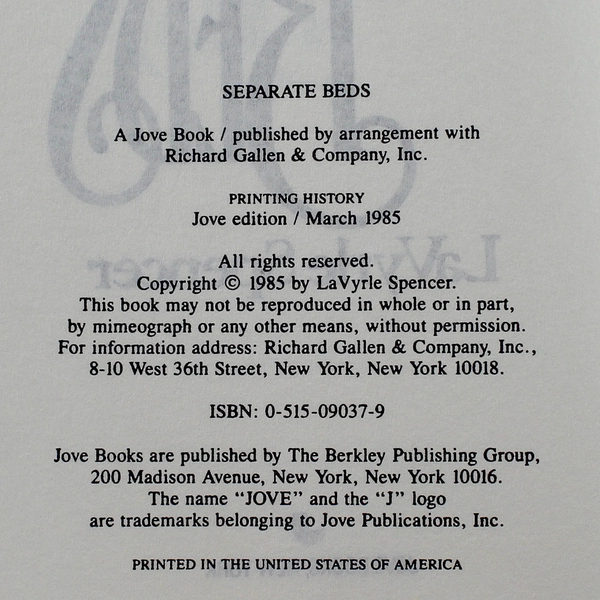 Separate Beds by Lavyrle Spencer 1985 Hardcover Book in Good Condition