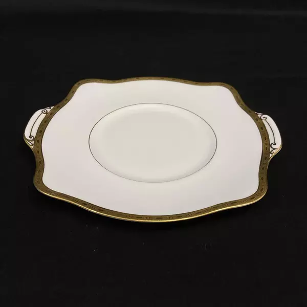 Vtg Minton Winchester K-132 Bone China Handled Cake Plate White Gold Band 