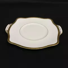 Vtg Minton Winchester K-132 Bone China Handled Cake Plate White Gold Band 