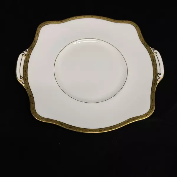 Vtg Minton Winchester K-132 Bone China Handled Cake Plate White Gold Band 