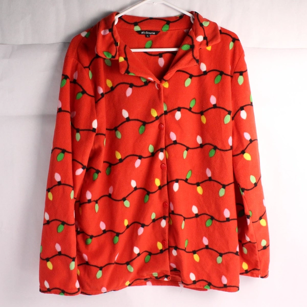 #followme Red Christmas Light Fleece Pajama Shirt Women's Size XL