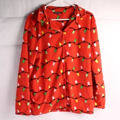 #followme Red Christmas Light Fleece Pajama Shirt Women's Size XL