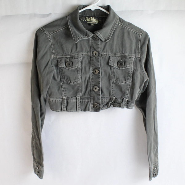 Ashley by 26 International Cropped Gray Denim Jacket Women's Petite Medium