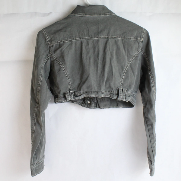 Ashley by 26 International Cropped Gray Denim Jacket Women's Petite Medium