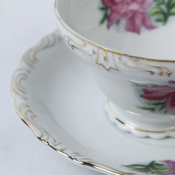 Vintage Sterling China Pink Daffodil Teacup & Saucer Set - Very Good Condition