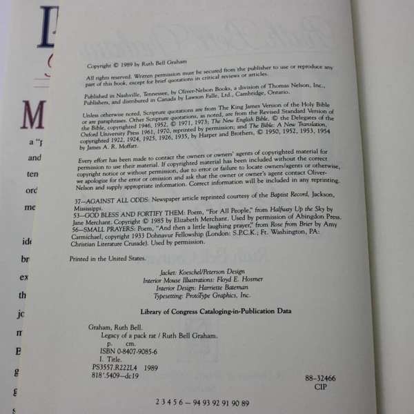 Legacy of a Pack Rat by Ruth Bell Graham 1989 Hardcover