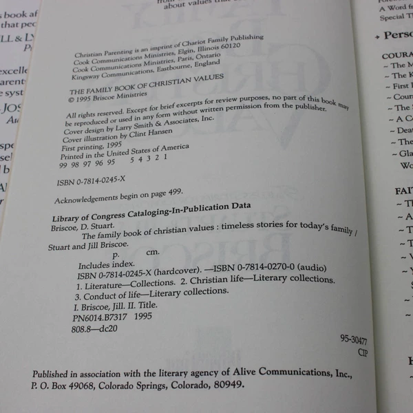 The Family Book of Christian Values by Stuart & Jill Briscoe 1995 Hardcover