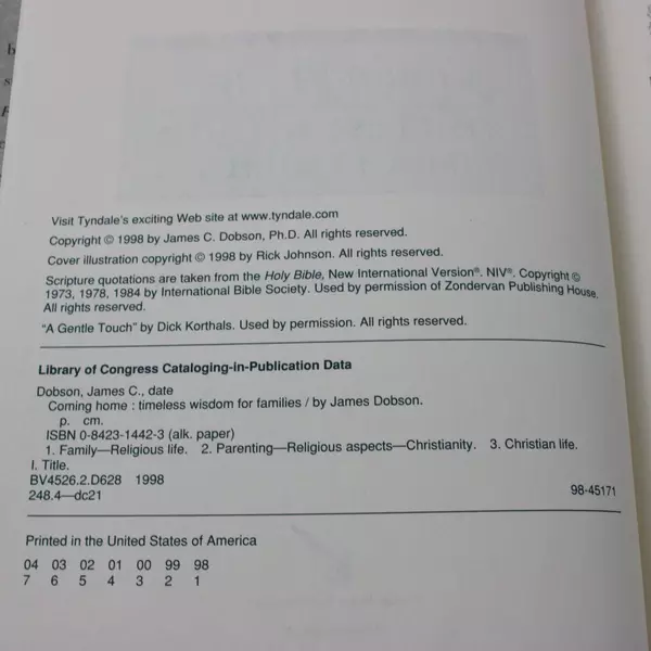 Coming Home: Timeless Wisdom for Families by James C. Dobson 1998 Hardcover