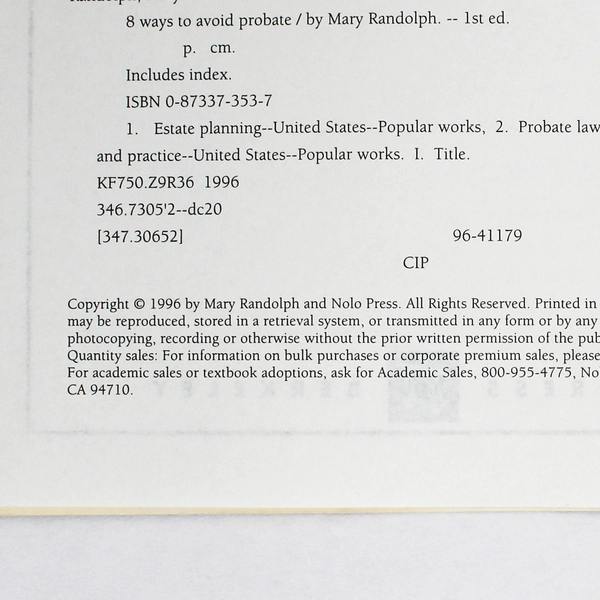 8 Ways to Avoid Probate by Mary Randolph Quick & Legal Series 1997 PB