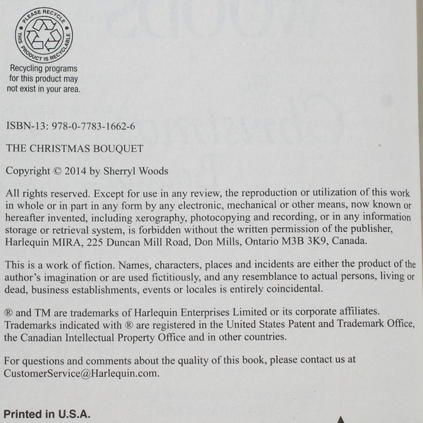 The Christmas Bouquet by Sherryl Woods 2014 Hardcover Harlequin Good Condition