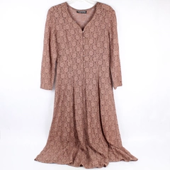 Vintage All That Jazz Mauve Mesh Lace Midi Dress 3/4 Sleeve Women's Medium