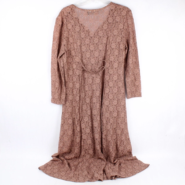 Vintage All That Jazz Mauve Mesh Lace Midi Dress 3/4 Sleeve Women's Medium