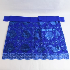 Embroidered Blue Floral Sequin Waist Apron With Pocket